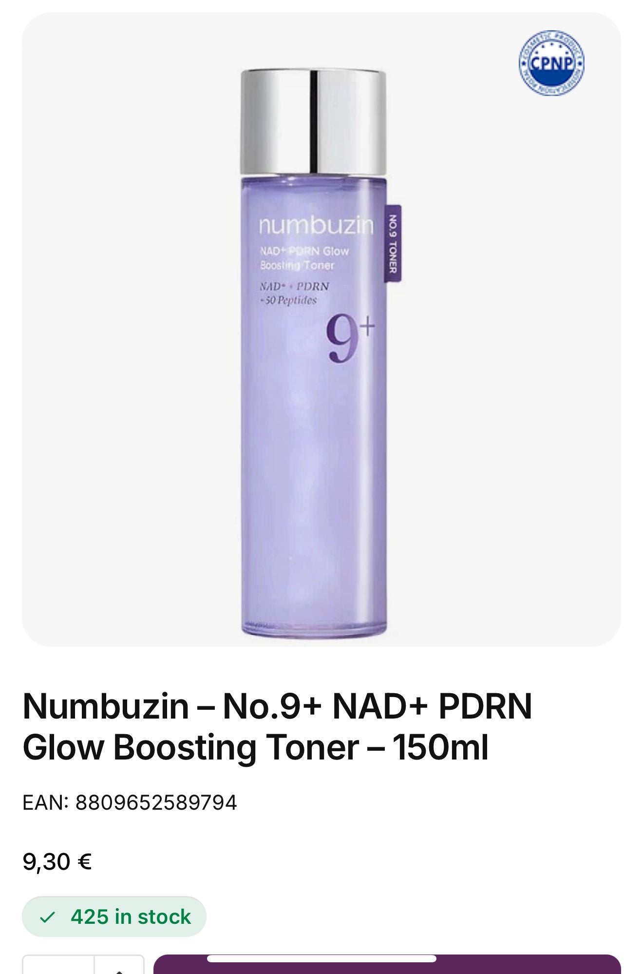 Numbuzin No.9 NAD+ PDRN Glow Boosting Toner 150ml